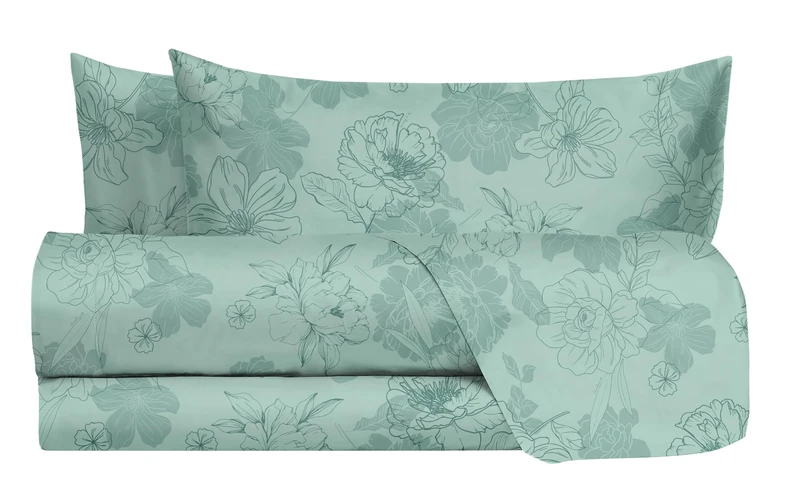 hermet Laura Biagiotti, Set of Double Bed Sheets Cotton, Patterned Bed Set, 100% Cotton, Top Sheet + Fitted Sheet + Pair of Pillowcases, Tesia Sage