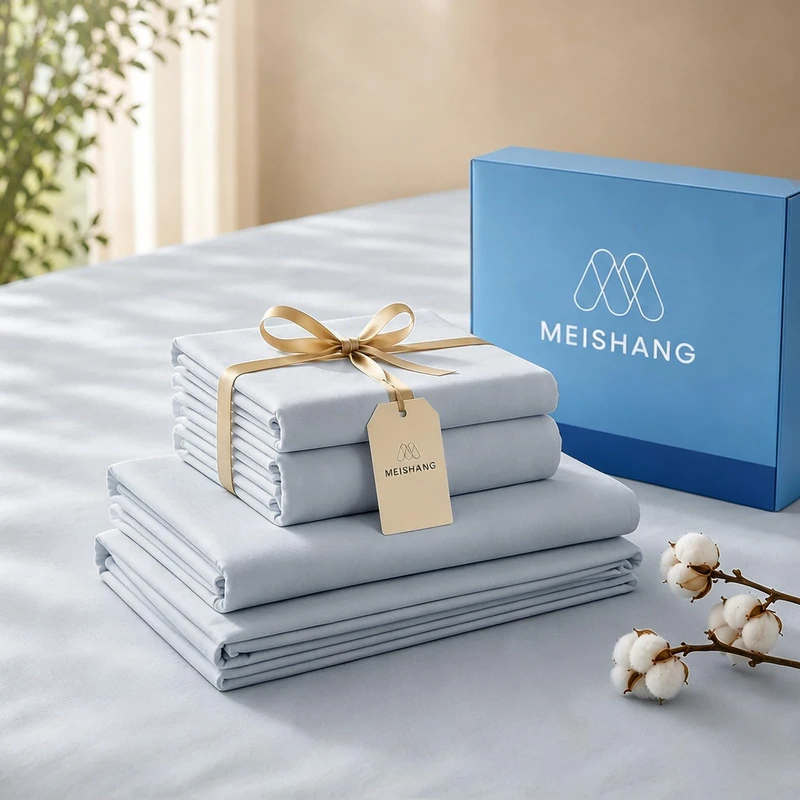 MEISHANG 1000 Thread Count Cotton Sheets Queen Size - 100% Egyptian Cotton, Sateen Weave, Ultra Soft & Breathable Sateen, 16" Deep Pockets - 4 Piece (Queen, Light Blue)