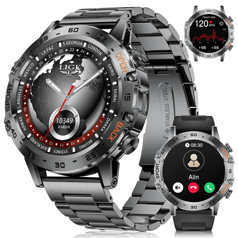 LIGE Smart Watch for Men,1.45″ Amoled Touch Screen Smartwatch with Call,IP68 Waterproof Fitness Watch with Heart Rate,Pedometer,Sleep Monitor,100+ Sports Modes Sports Watch for iOS/Android - Image 1
