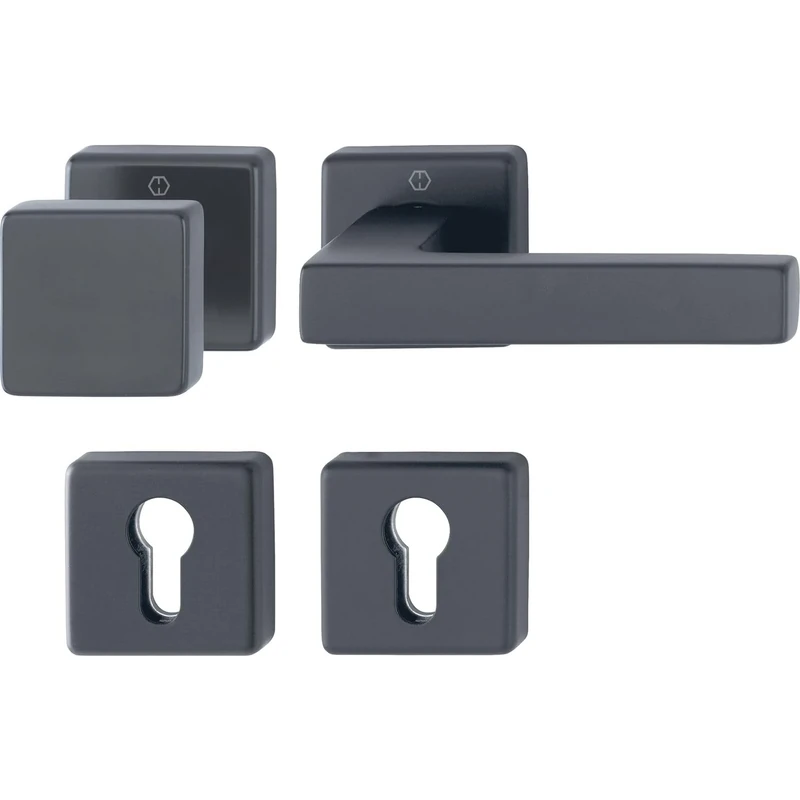 HOPPE Austin Fire Protection Interchangeable Set Door Handle + Door Knob + Rosette PZ ÖNORM, Aluminium Black Matt