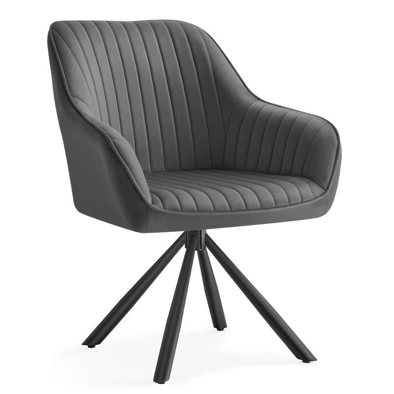 SONGMICS Dining Chair, Swivel Kitchen Chair, Velvet Upholstered Armchair with Armrests, Max. Load 120 kg, Steel Legs, for Dining Room, Grey and Ink Black KDC161G01 - Image 1