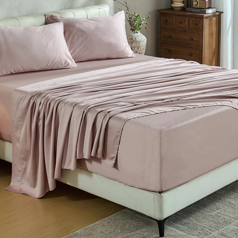 MEISHANG Extra Deep Pocket Cotton Sheets California King - 100% Egyptian Cotton 1000 Thread Count - Fits 18"-24" in Deep Mattress,Sateen Weave, Soft & Breathable - 4 Piece (Cal King, Dusty Pink)