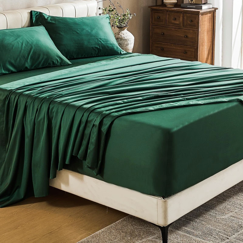 MEISHANG Extra Deep Pocket Cotton Sheets California King - 100% Egyptian Cotton 1000 Thread Count - Fits 18"-24" in Deep Mattress,Sateen Weave, Soft & Breathable - 4 Piece (Cal King, Dark Green)