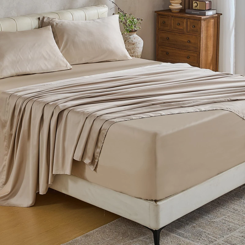 MEISHANG Extra Deep Pocket Cotton Sheets King Size - 100% Egyptian Cotton 1000 Thread Count - Fits 18"-24" in Deep Mattress,Sateen Weave, Soft & Breathable - 4 Piece (King, Linen)