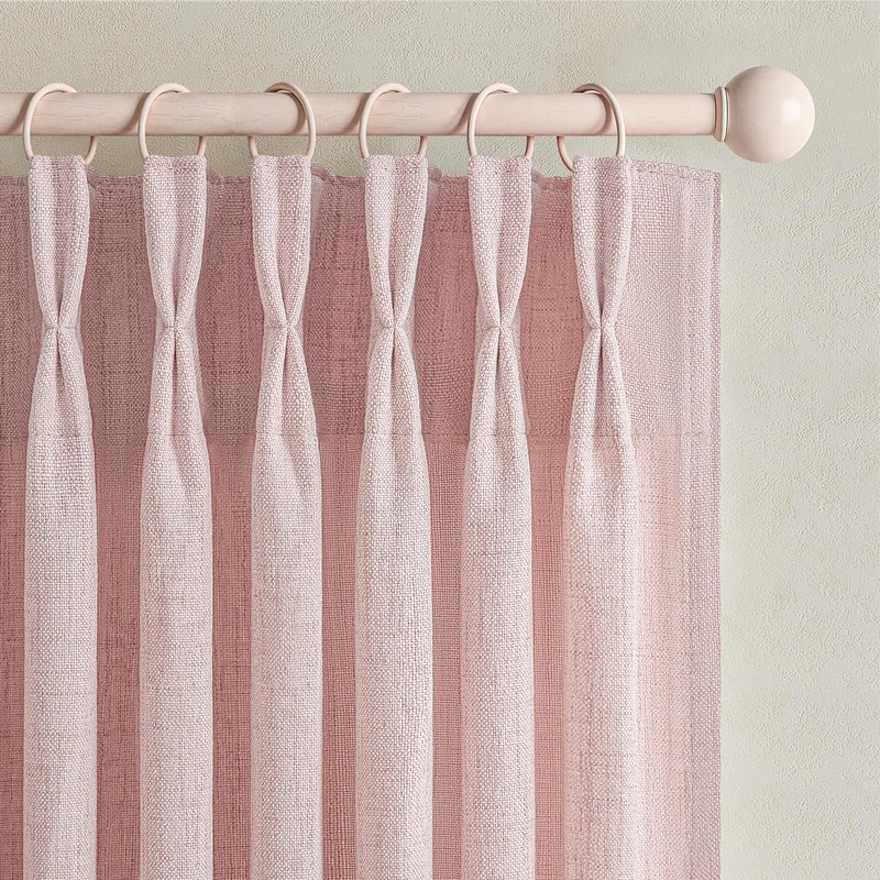 Pretty Light Pink Semi Sheer Curtains 96 Inches Long for Living Room 2 Panels Set, Memory Shaped Pinch Pleated 8 FT Faux Linen Light-Filtering Nursery Curtain Back Tab Elegent Window Drapes W40 x L96