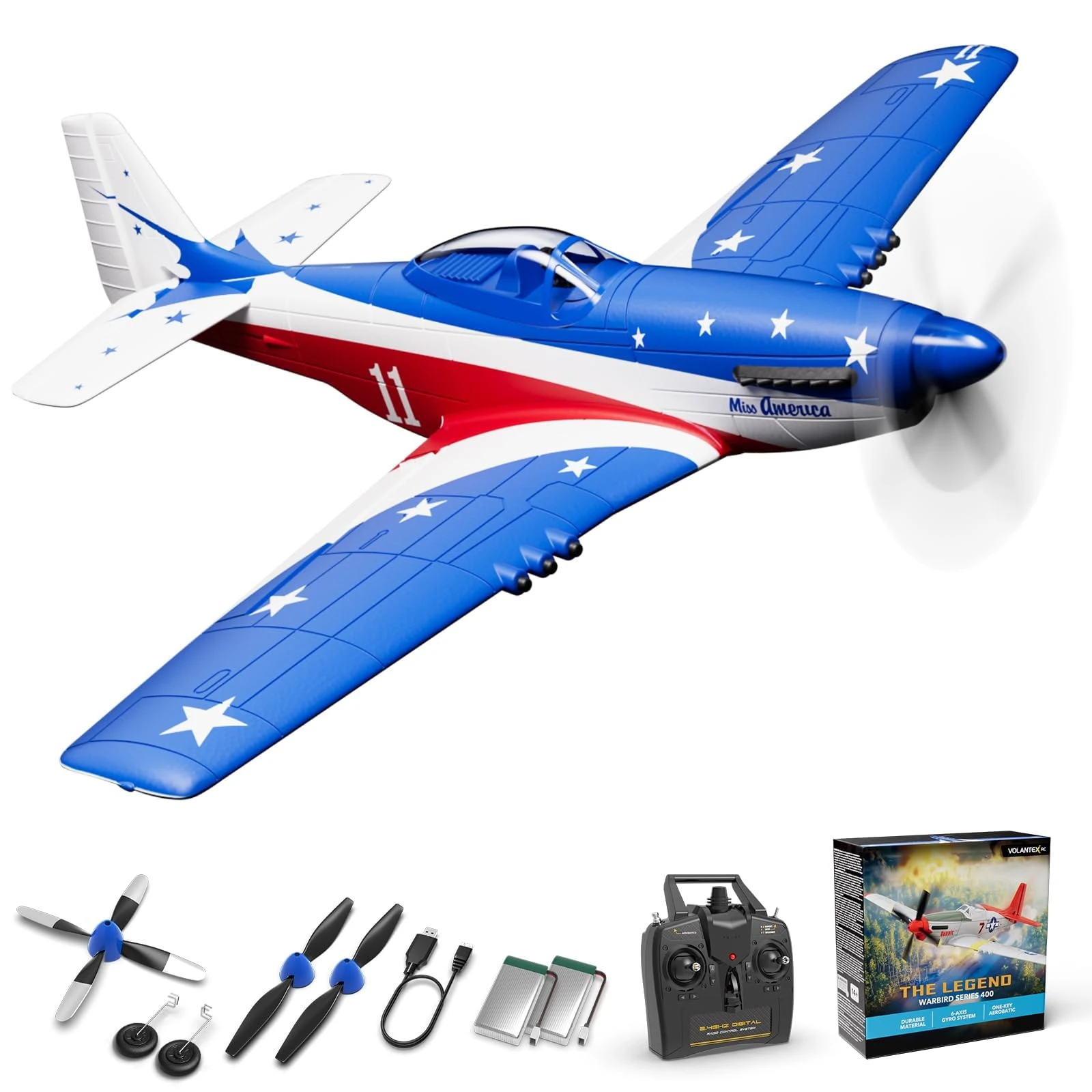 VOLANTEXRC Remote Control Plane, 4-CH RC Plane Ready to Fly P51 Mustang Radio Controlled Airplane for Adults and Beginners with Xpilot Stabilization System, One Key Aerobatic (761-5)