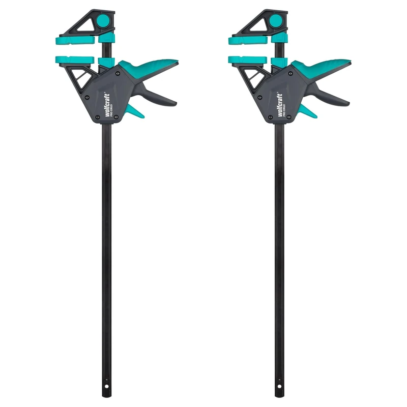 wolfcraft 2 one Hand Clamps PRO Ergo - Clamping Pressure 150 kg - 8672060 -The Convenient clamp for All-Round use - 450 mm Clamping Width -Made in Europe