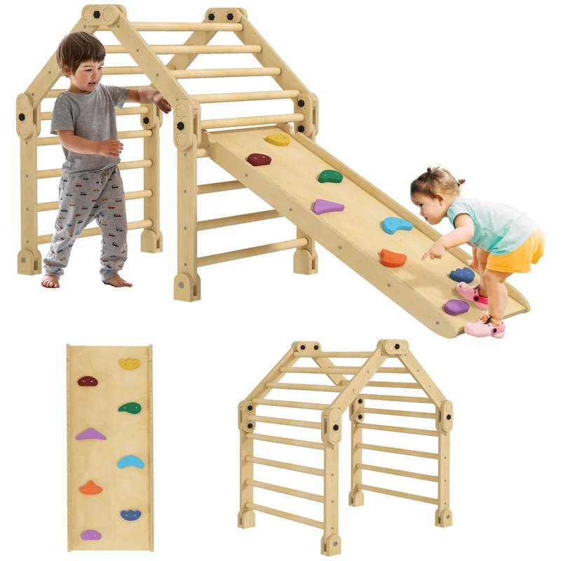 AIYAPLAY 3 in 1 Kids Climbing Set, Foldable Toddler Climbing Toys Indoor with Sliding Ramp, Montessori Climber Set for 2-6 Years Old, Gift for Boys, Girls