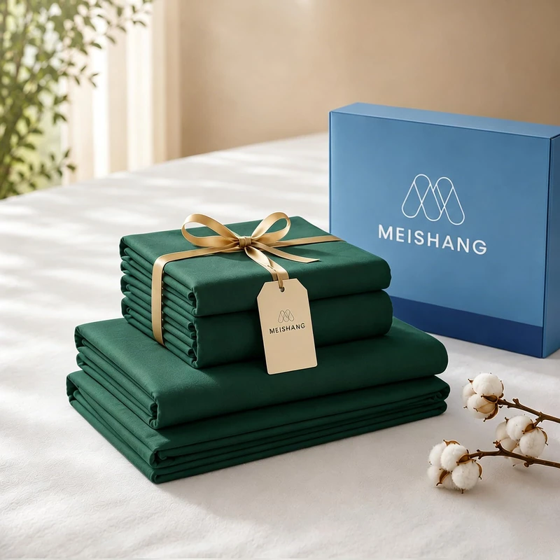 MEISHANG 1000 Thread Count Cotton Sheets California King - 100% Egyptian Cotton, Sateen Weave, Ultra Soft & Breathable Sateen, 16" Deep Pockets - 4 Piece (Cal King, Dark Green)