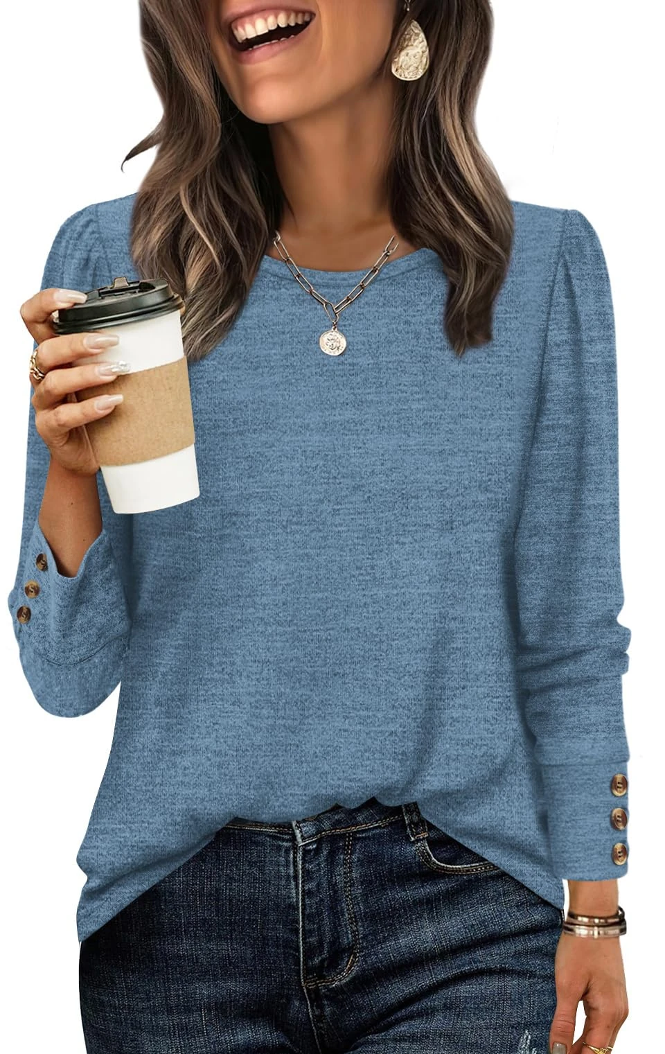 WIHOLL Ladies Tops Jumpers for Women UK Crew Neck Sweatshirt Shirt Navy blue Blue Top Size 14-16