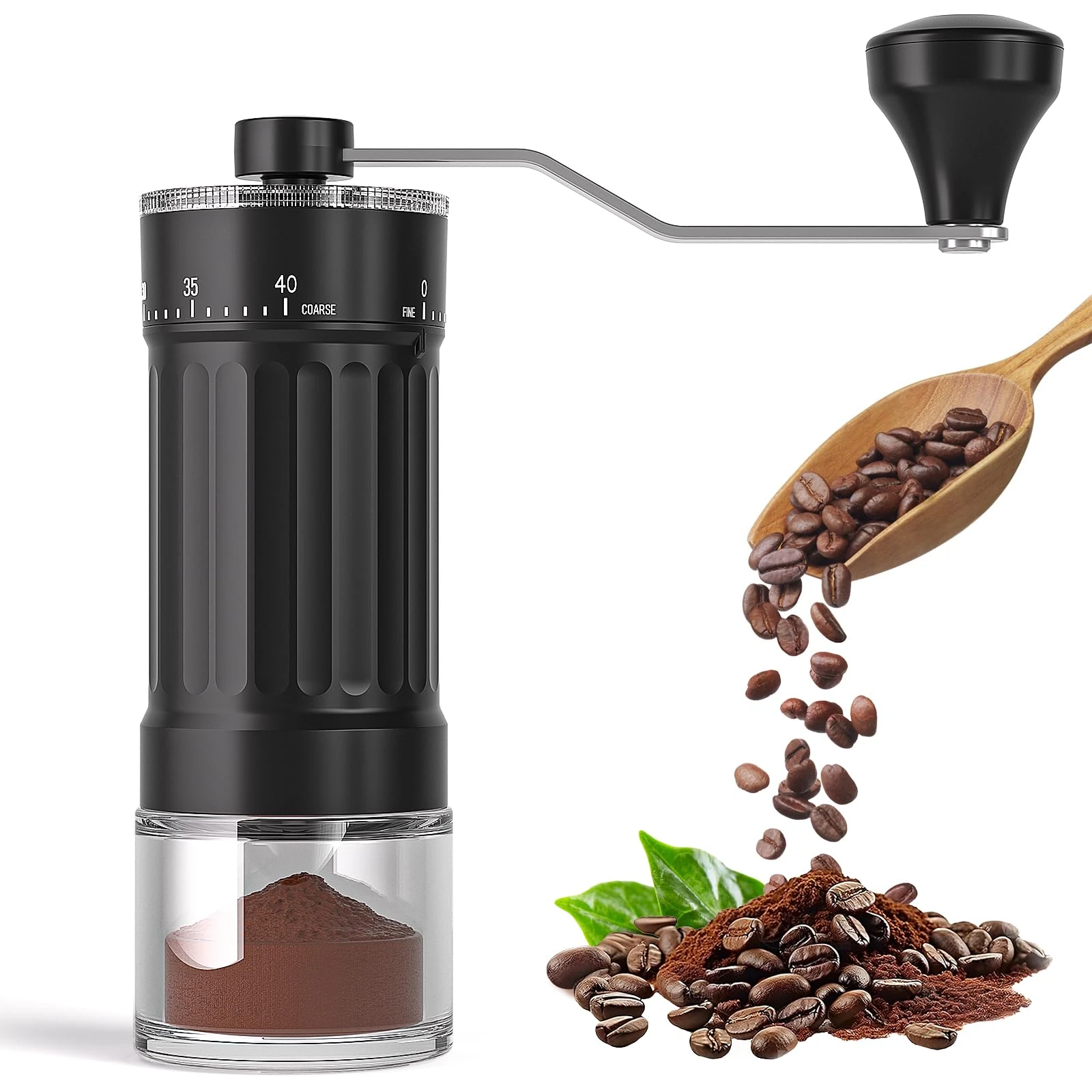 External Adjustable Manual Coffee Grinder: Portable Hand Coffee Grinder with High Precision Ceramic Burrs, 40 Grade Adjustable Settings, for Travel, Camping, French Press, Moka Pot, Espresso Machines