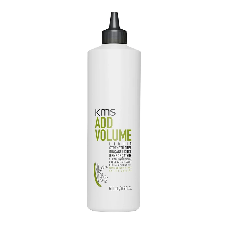 KMS AddVolume Liquid Strength Rinse, Instantly Thickens for Visibily Fuller Hair, Makes Hair 3x More Resistant to Breakage, With Upcycled Rice, Vegan formula, Peta Approved, 500ML