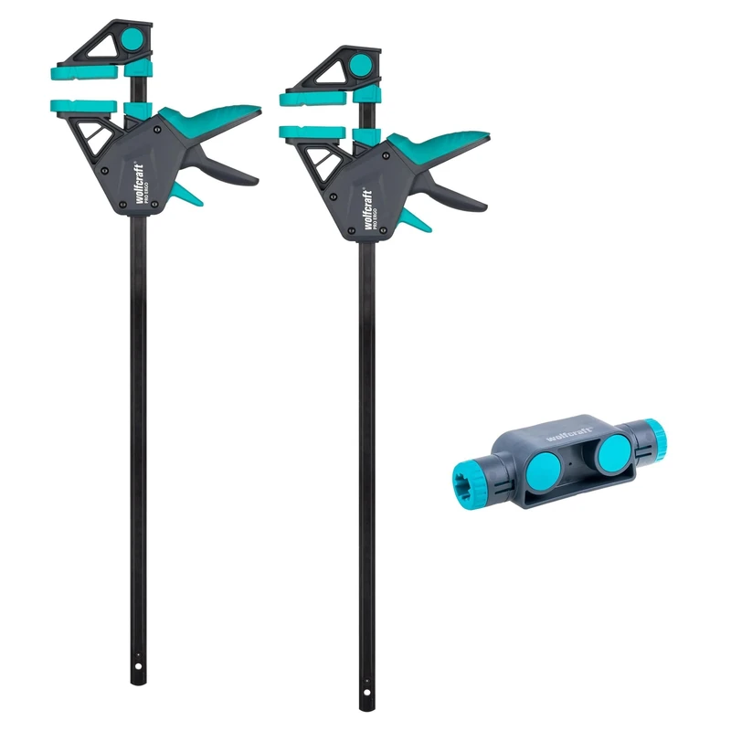 wolfcraft XL one-Handed clamp Set PRO Ergo, 3-Piece.- Clamping Pressure 150 kg - 8673060 I Convenient Clamping for All-Round use with Clamping Widths of up to 1,060 mm