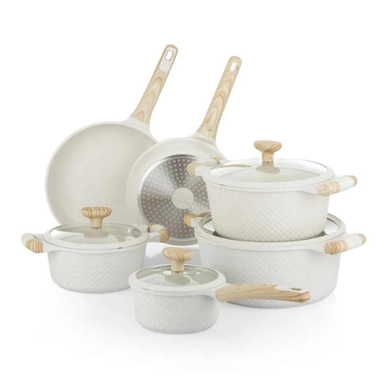 KASANOVA 1 10-Piece White Bamboo Drum Set, Cast Aluminum bakelite Glass