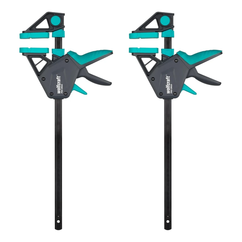 wolfcraft 2 one Hand Clamps PRO Ergo - Clamping Pressure 150 kg - 8676060 - The Convenient clamp for All-Round use - 300 mm Clamping Width - Made in Europe