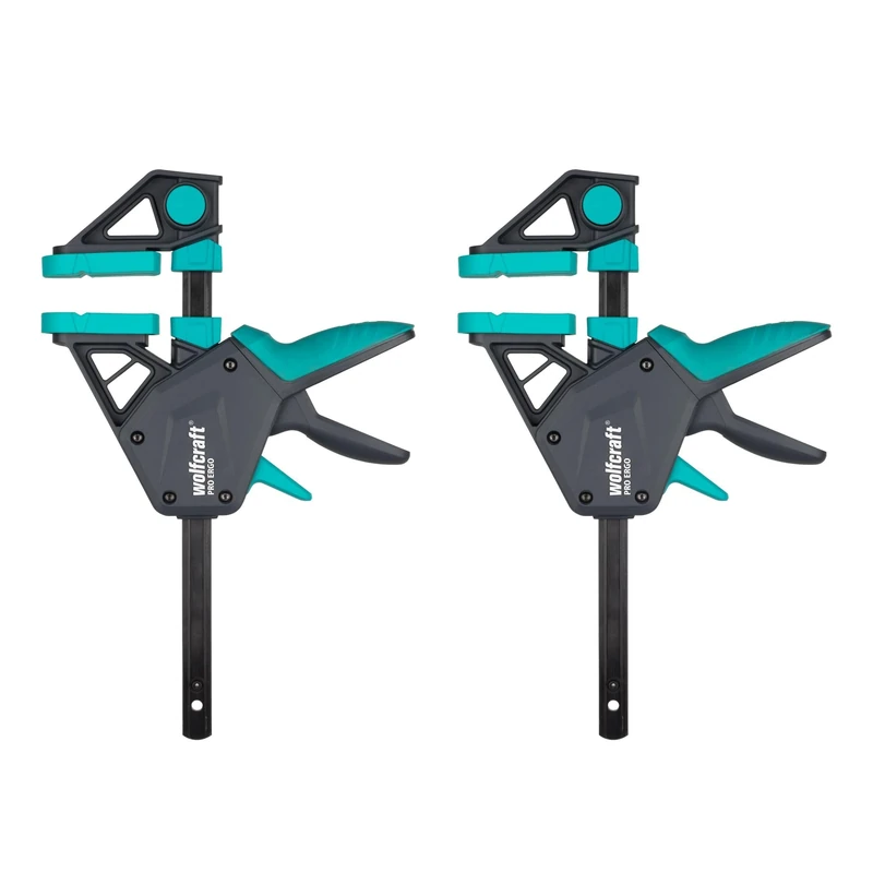 wolfcraft 2 one Hand Clamps PRO Ergo - Clamping Pressure 150 kg - 8675060 - The Convenient clamp for All-Round use -150 mm Clamping Width - Made in Europe