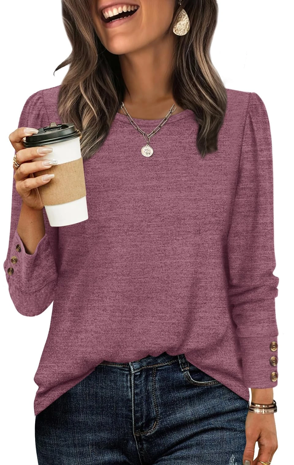 WIHOLL Ladies Tops Jumpers for Women UK Crew Neck Sweatshirt Shirt Purple Red Top Size 14-16