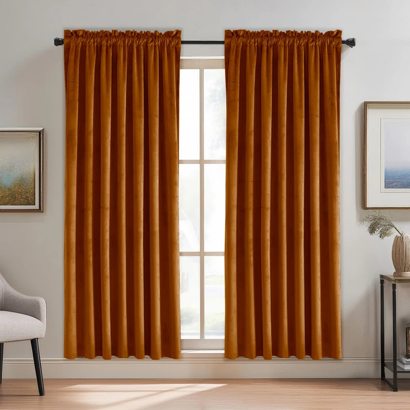 JIUZHEN Terracotta Red Velvet Curtains for Bedroom - 84 inches Thermal Insulated Room Darkening Rod Pocket Blackout Drapes for Office/Closet, Set of 2 Panels with Tiebacks, 42W x 84L