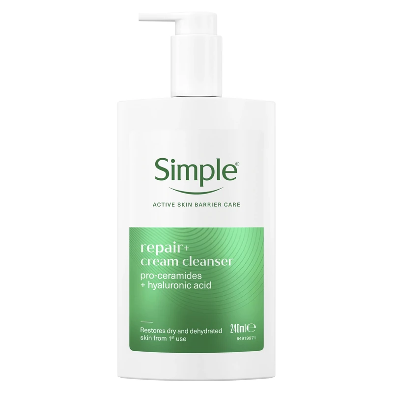 Simple Repair+ Facial Cleanser pro-ceramides + hyaluronic acid restores dry and dehydrated skin from the first use 240 ml