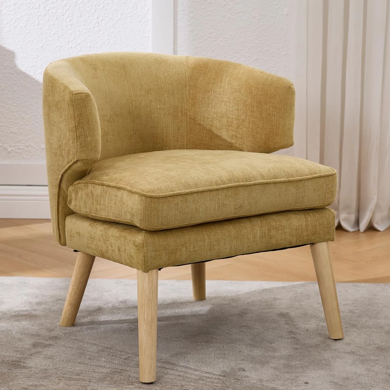 DAYALANE Modern Tub Chairs Chenille Accent Chair Single Sofa with Solid Wooded Legs, Armchairs for Living Room Makeup Room Bedroom lounge Yellow