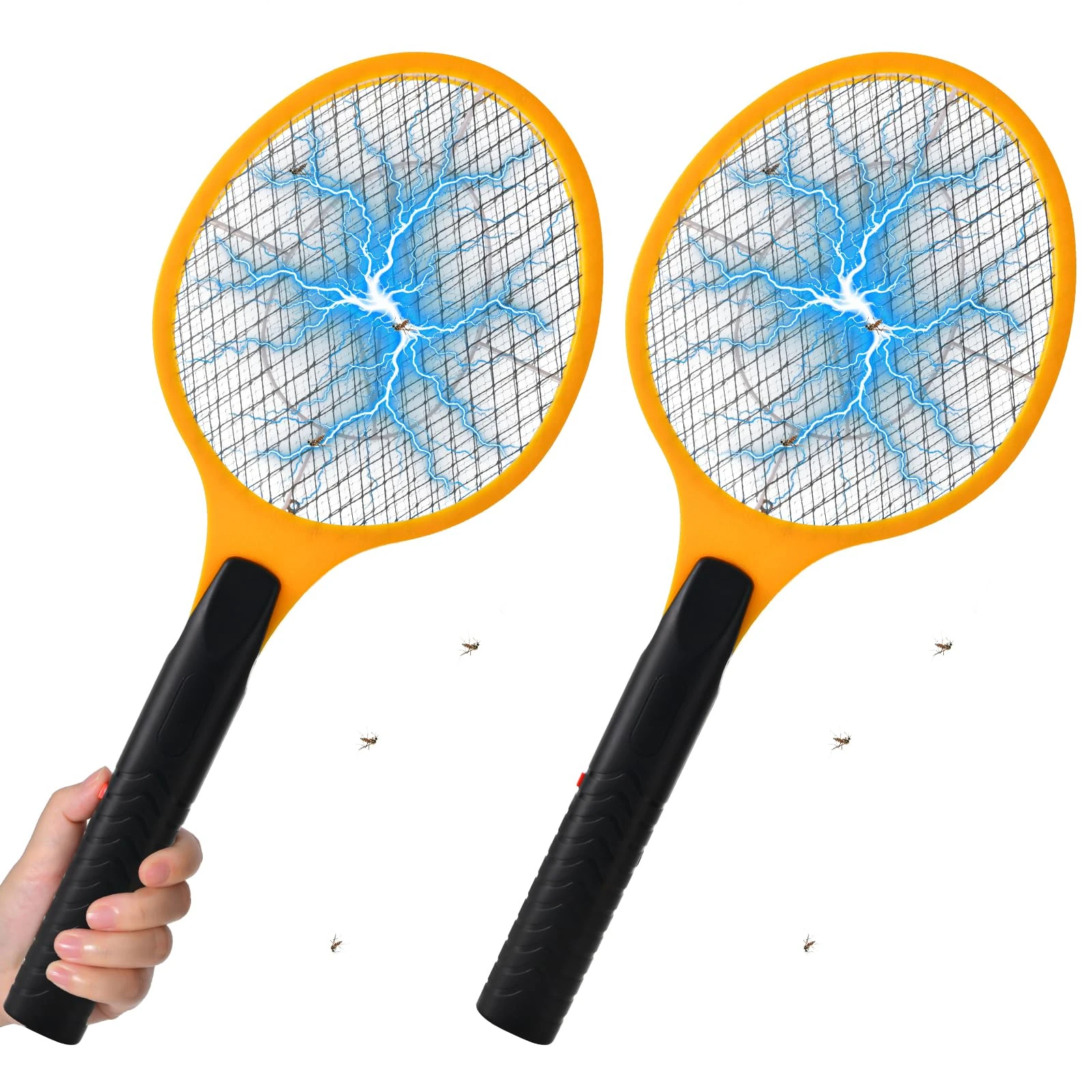 WHEELIO 2PCS Electric Fly Zapper 47.5x19.5CM - Electric Fly Swatter with Protective Triple Net Layer - Bug Zapper Killer Racket for Indoor and Outdoor - Pest Control Mosquito and Insect Catcher Racket