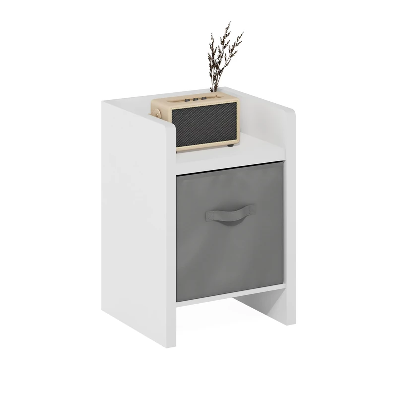 Furinno VIOLA Side Table, Thick Frame End Table with Storage Bin, Night Stand, Bedside Table, for Living Room, Bedroom, White/Light Grey
