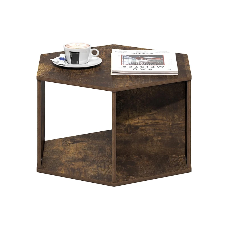 Furinno SIMPLE DESIGN Coffee Table, Hexagon Modern Coffee Table with Open Shelf, Vertical or Horizontal Side Table, for Living Room, Bedroom, Home Office, Amber Pine - Image 1