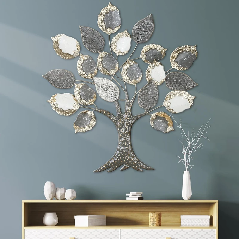 Casablanca modernes Design Big Tree Wall Relief Metal Shiny Textured Tree Shape Grey 104 x 93 x 5 cm