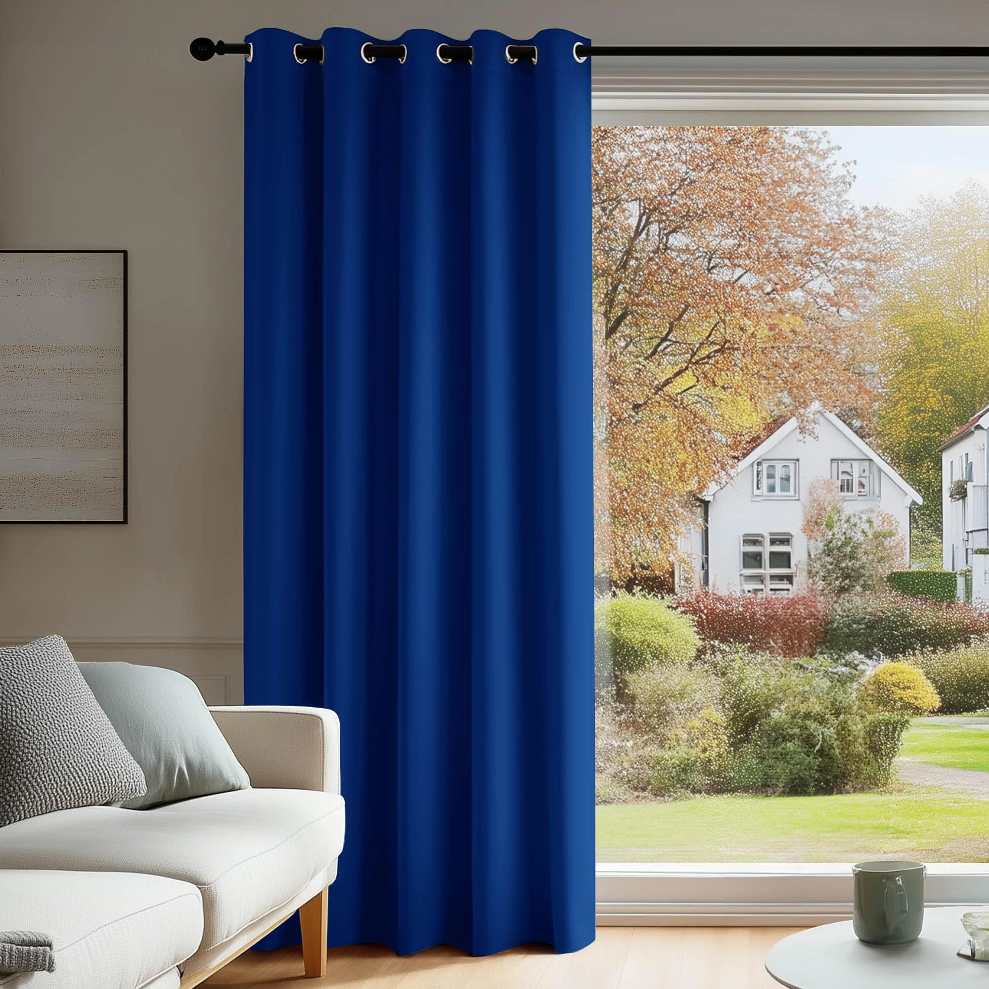 Deconovo Door Curtain Thermal Insulated Eyelet Energy Efficient Blackout Curtain for Bedroom Living Room 66 x 84 Inch Drop Blue 2 Panels