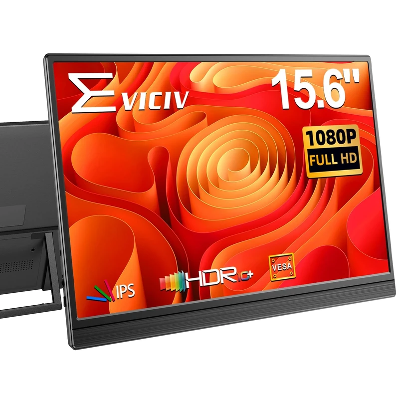 EVICIV Portable Monitor 15.6" 1080P, FHD Travel Monitor for Laptop, IPS Portable Screen w/VESA & Kickstand, USB-C Mini HDMI External Screen for Laptop/PC/Phone, Compatible with PS3/4/5/Xbox/Switch