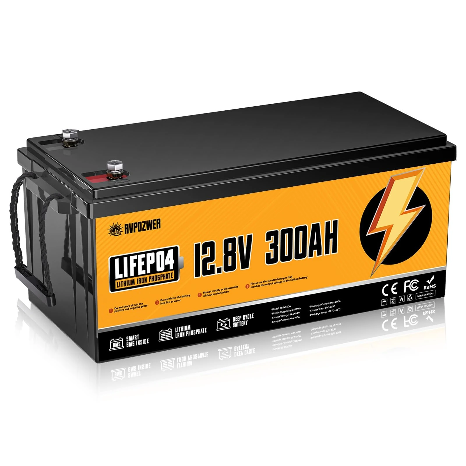 12V 300Ah LiFePO4 Battery Built-in 200A BMS, Deep Cycle Batteries, Grade A Lithium with Low-Temp Protection, Lithium Iron Phosphate Batterien 18000 Cycles for RV, Home Energy Storage, Solar Off-Grid