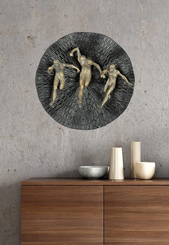 GILDE Runners Wall Object Resin Matt Black Metallic Look 13 x 39 x 39 cm