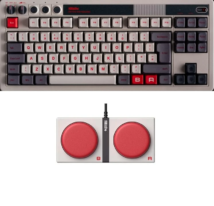 8Bitdo Retro Mechanical Keyboard, Bluetooth/2.4G/USB-C Hot Swappable Gaming Keyboard with 87 Keys, Dual Super Buttons and Super Stick for Windows and Android - ISO UK Layout - N Edition
