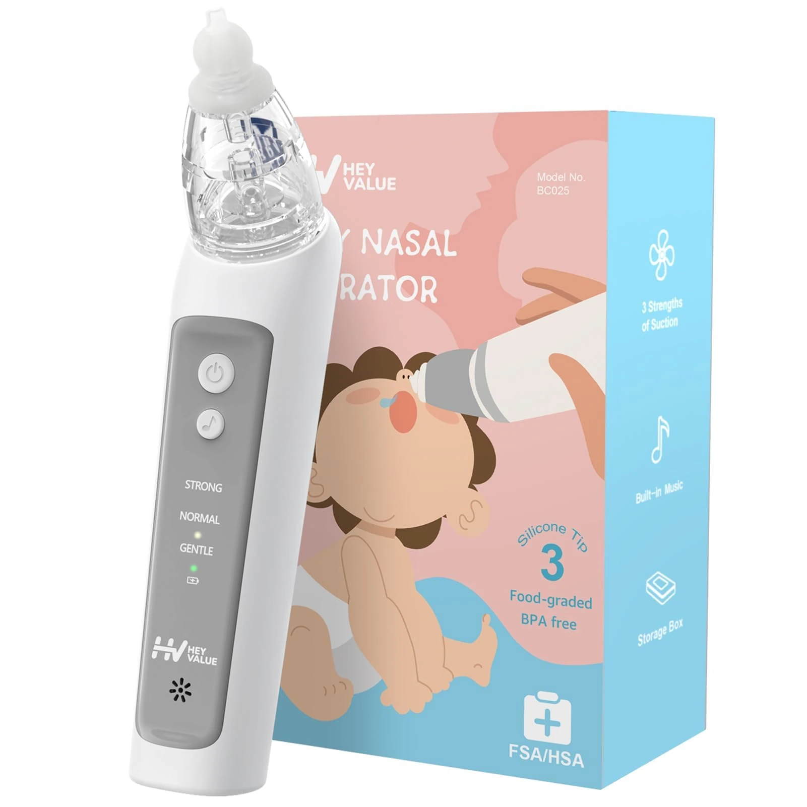Nasal Aspirator for Baby, Baby Nose Sucker, Electric Nasal Aspirator for Toddler, Baby Nose Cleaner with 3 Silicone Tips, Adjustable Suction Level and Music Volume