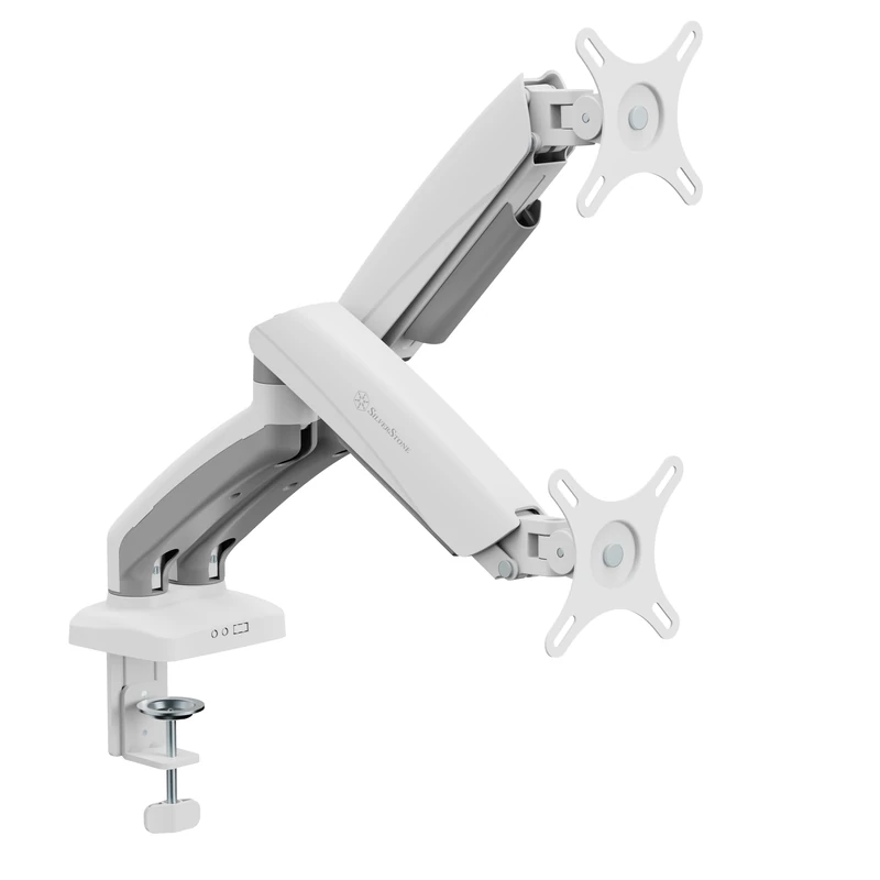 Silverstone SST-ARM26 Dual Monitor Arm with Mechanical Springs and Plastic Armor, White