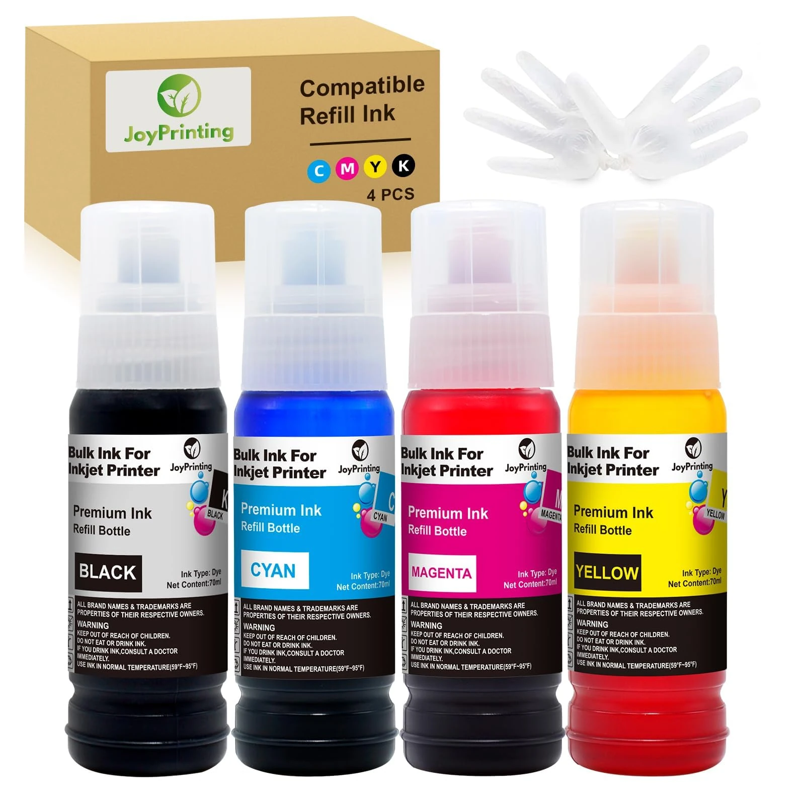 JoyPrinting Ink Compatible with Ink Bottle Multipack for ET-1810 ET-2710 ET‑2711 ET-2712 ET-2714 ET-2715 ET-2720 ET-2726 ET-2810 ET-2811 ET-4700 ET-4800 ET-4810 ET-14100(BK/C/M/Y, 4-Pack)