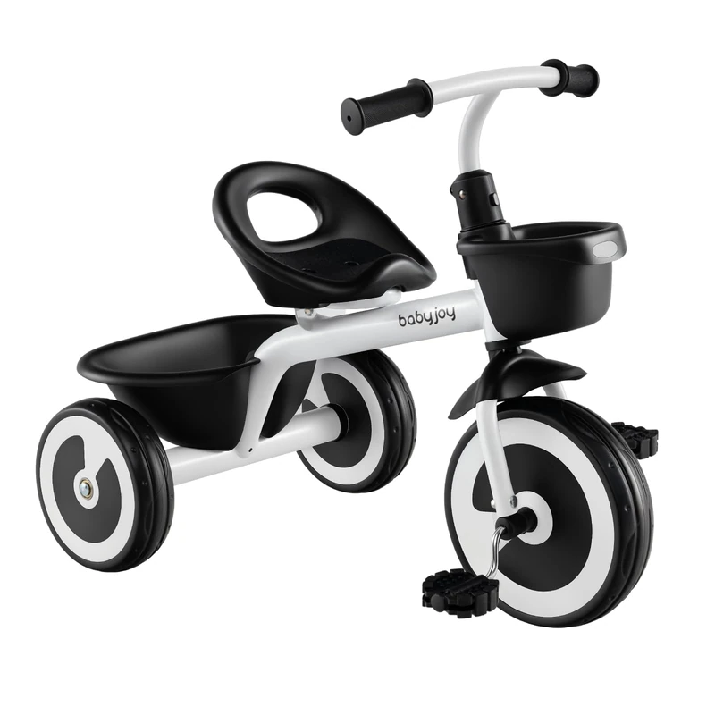 GYMAX Toddler Tricycle, 3 Wheel Kids Trike with Adjustable Seat, Front & Rear Storage Baskets and Heavy-Duty Carbon Steel Frame, Toddler Bike for Boys & Girls 1.5-5 Years Old (White)