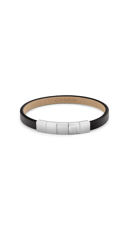Calvin Klein Men's MINIMALISTIC SQUARES Collection Bracelet with Black Leather and Stainless Steel Closure - 35100062