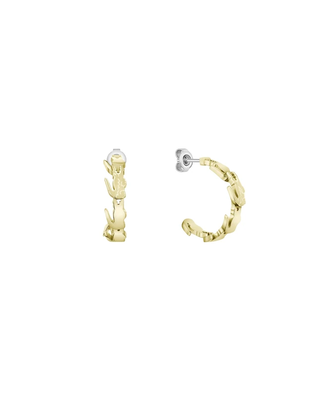 Lacoste Women's CROCODILE Collection Hoop Earrings in Yellow Gold with Crocodiles - 2040515
