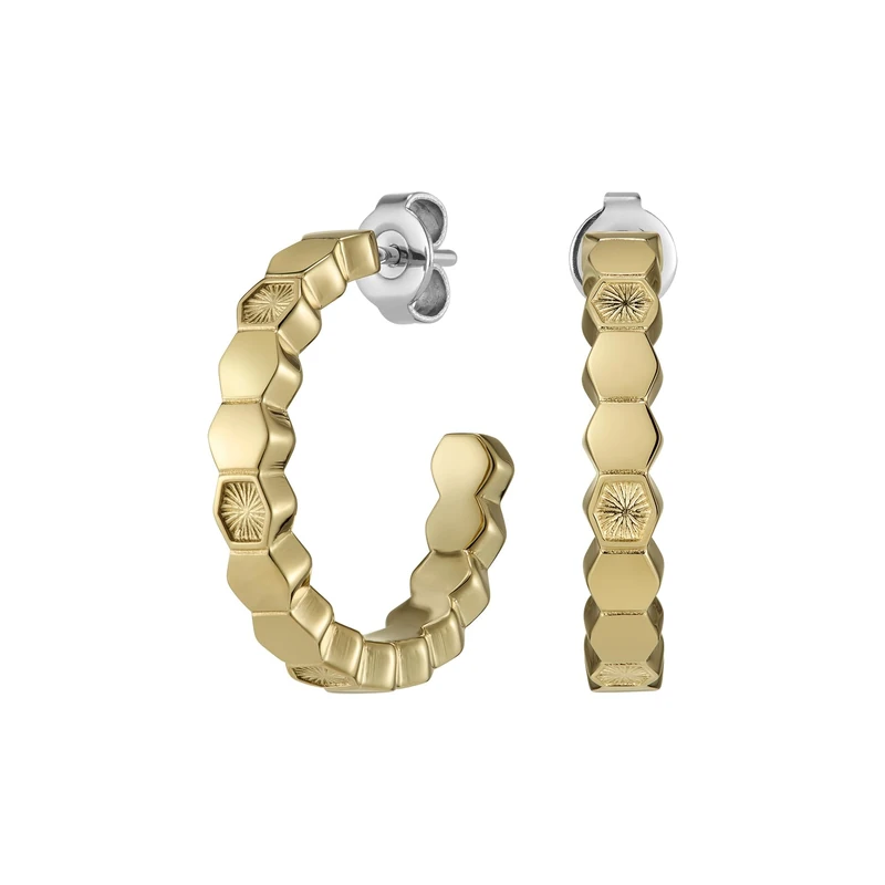 Olivia Burton Women's PETITE HONEYCOMB Collection Hoop Earrings in Yellow Gold with Hexagonal Charms - 24100302