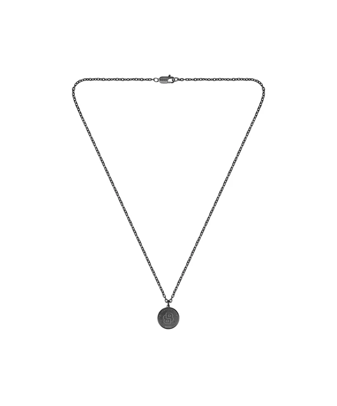BOSS Jewelry Men's DOUBLE B COIN Collection Necklace in Stainless Steel with a Coin Charm – Available in Silver or Black