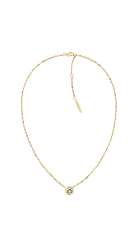 Calvin Klein Women's TWISTED BEZEL SOLITAIRE Collection Yellow Gold Necklace with a Charm Embellished with Crystals - 35000770