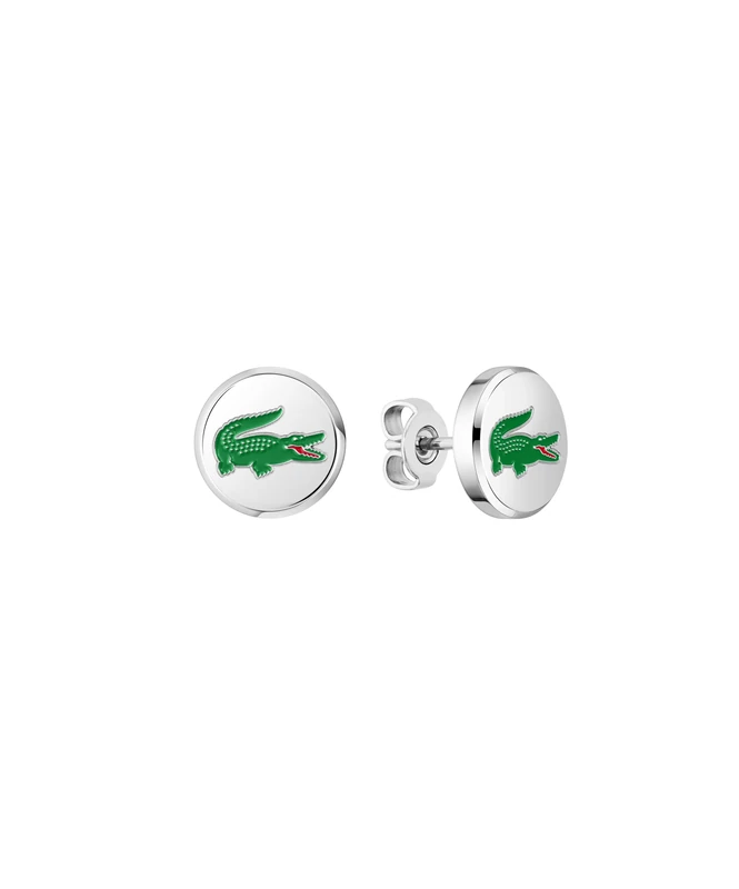 Lacoste Men's ARTHOR Collection Stud Earrings in Stainless Steel with Green Enamel Lacoste Crocodile - 2040497