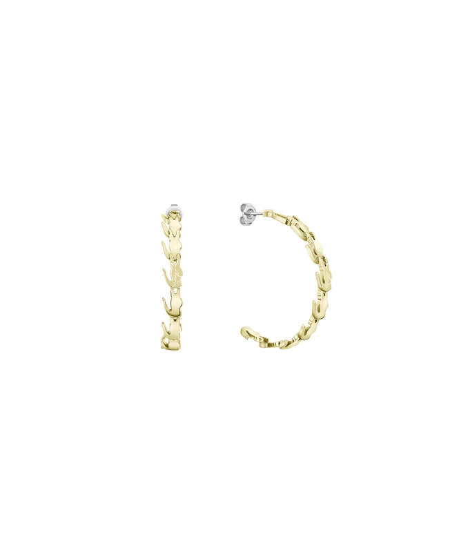 Lacoste Women's CROCODILE Collection Hoop Earrings in Yellow Gold with Crocodiles - 2040518