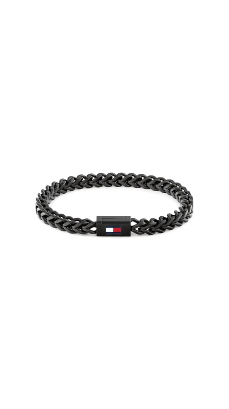 Tommy Hilfiger Jewelry Men's Chain Bracelet in Black Stainless Steel with the Iconic Flag - 2790649S