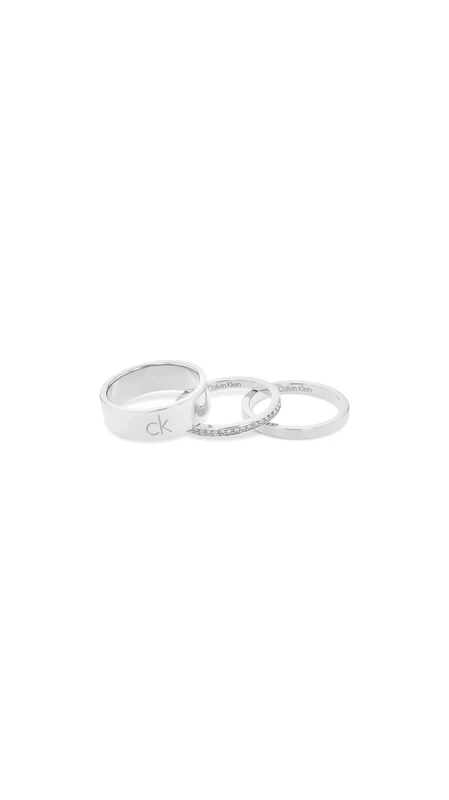 Calvin Klein Women's CK TRIO Collection Set of 3 Rings in Stainless Steel Embellished with Crystals - 35000794E