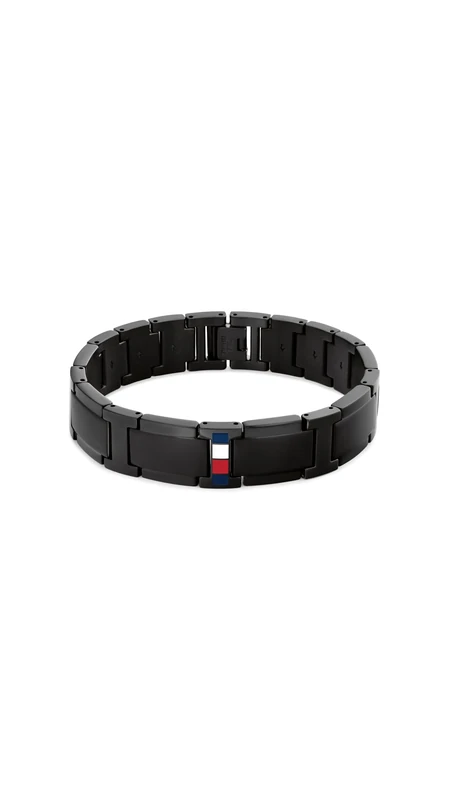 Tommy Hilfiger Jewelry Men's Link Bracelet in Black Stainless Steel with the Iconic Flag - 2790659