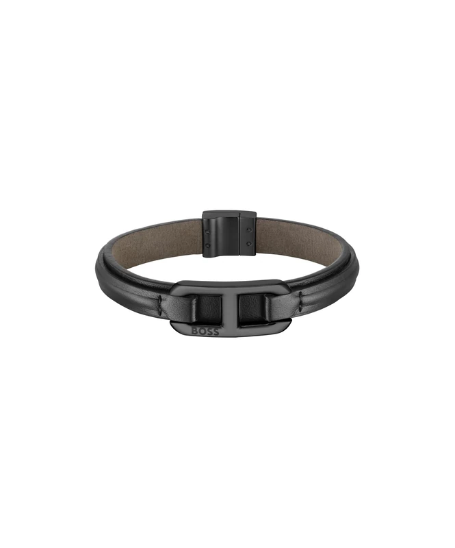 BOSS Jewelry Men's KODE Collection Black Leather Bracelet
