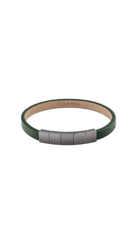 Calvin Klein Men's MINIMALISTIC SQUARES Collection Bracelet with Green Leather and Stainless Steel Closure - 35100063