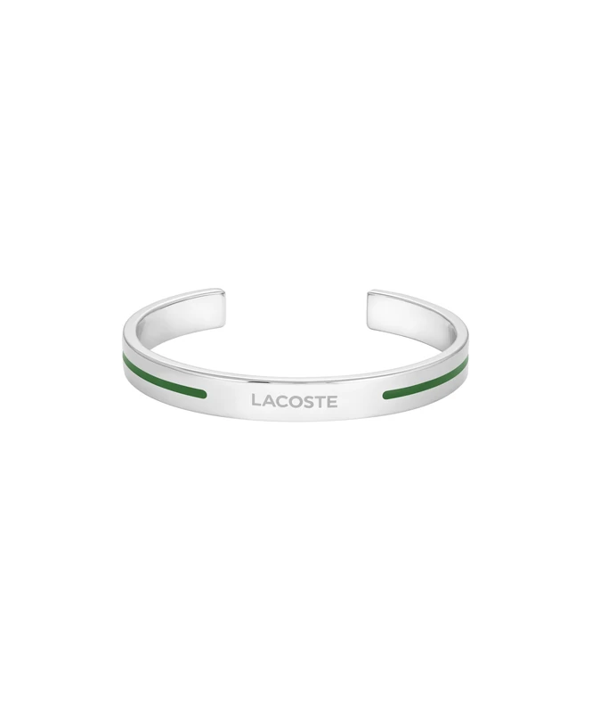 Lacoste Men's ADVENTURER Collection Open Bangle Bracelet in Stainless Steel with Green Enamel Line - 2040526